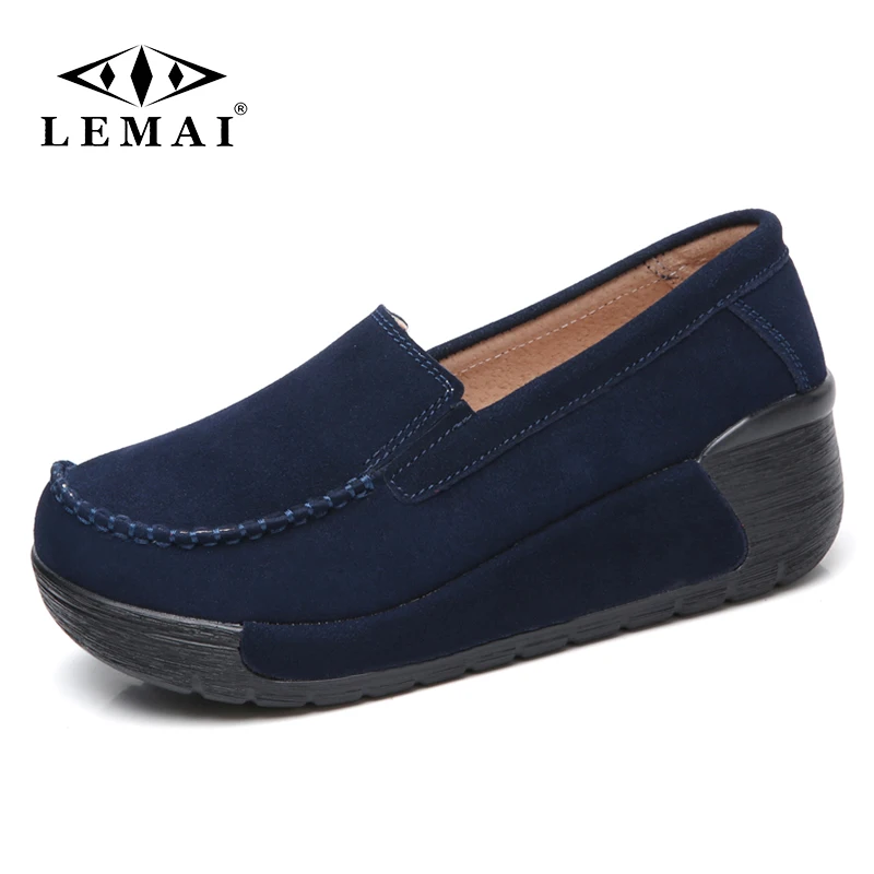 

LEMAI Spring Summer Women Platform Loafers Shoes Ladies Suede Leather Cut-outs Casual Shoes Woman Slip On Sneakers