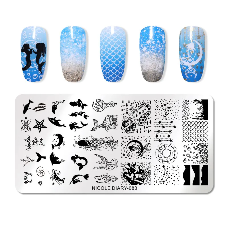 NICOLE DIARY Rectangle Stamping Plate Nail Stainless Steel Marble Plate Mixed Designs Image Nail Art Templates Tools - Цвет: ND-083