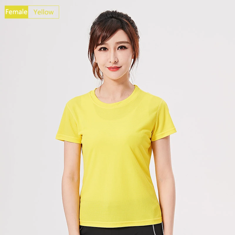 Женская Спортивная футболка LXIAO Gym, быстросохнущая женская футболка с круглым вырезом, дышащая эластичная Базовая футболка с коротким рукавом для фитнеса - Цвет: Цвет: желтый