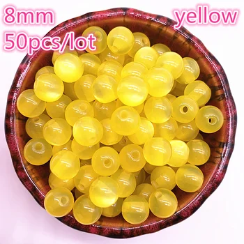 

New 50pcs/lot 8mm Imitation Natural Opal Beads Round Yellow Resin Spacer Beads for Jewelry Making DIY Bracelet