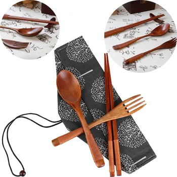 

High Quality Best Price Japanese Vintage Wooden Chopsticks Spoon Fork Tableware 3pcs Set New Gift Kitchen Gadgets