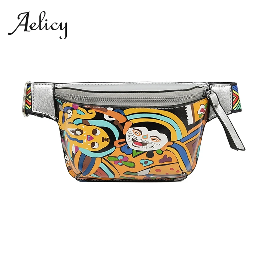 

Aelicy Graffiti Printed Wide Chest Bags Women Cartoon Fanny Waist Packs Belt Bag Female Joker Shoulder Strap Crossbody Bag