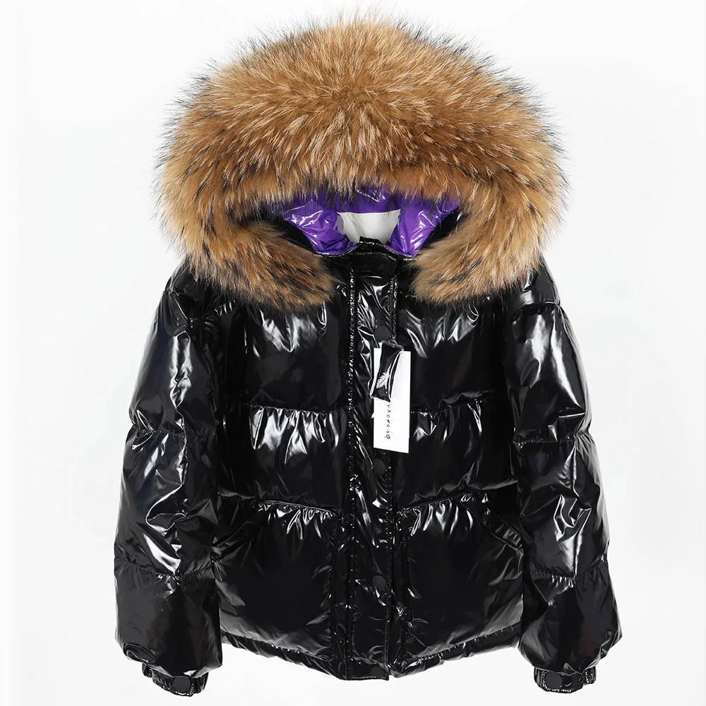 

maomaokong Winter Jacket Women Real Fur Coat Parkas Duck Down Lining Coat Real Raccoon Fur Collar Warm Black Streetwear