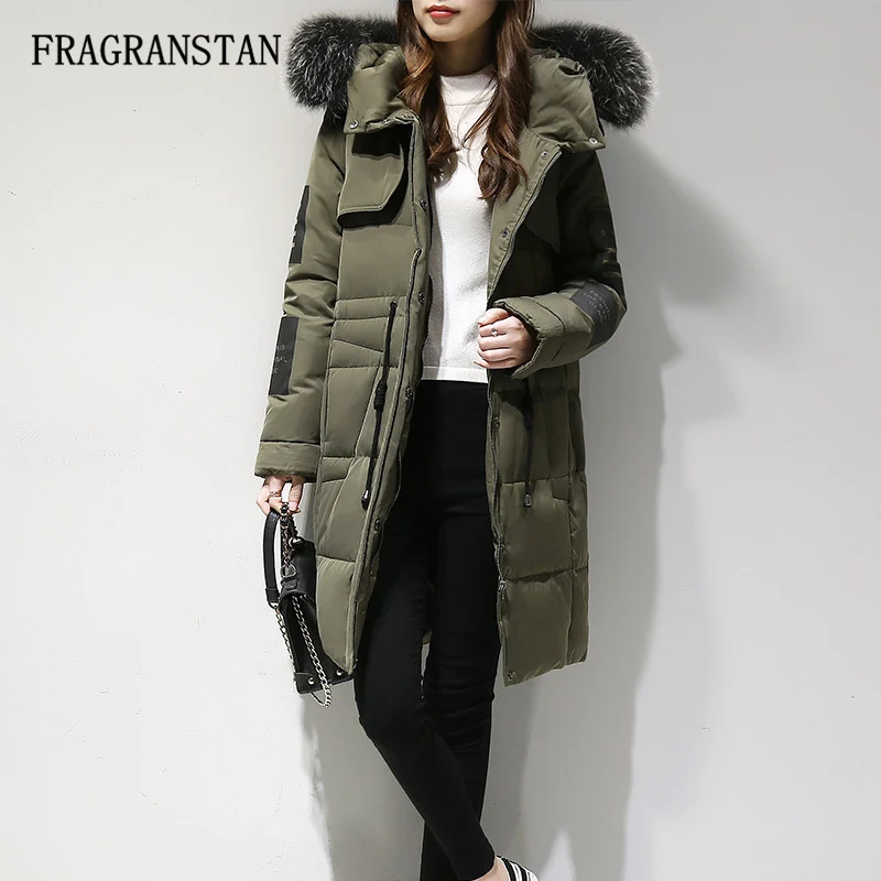 2018 Female Winter Large Fur Collar White Duck Down Jacket