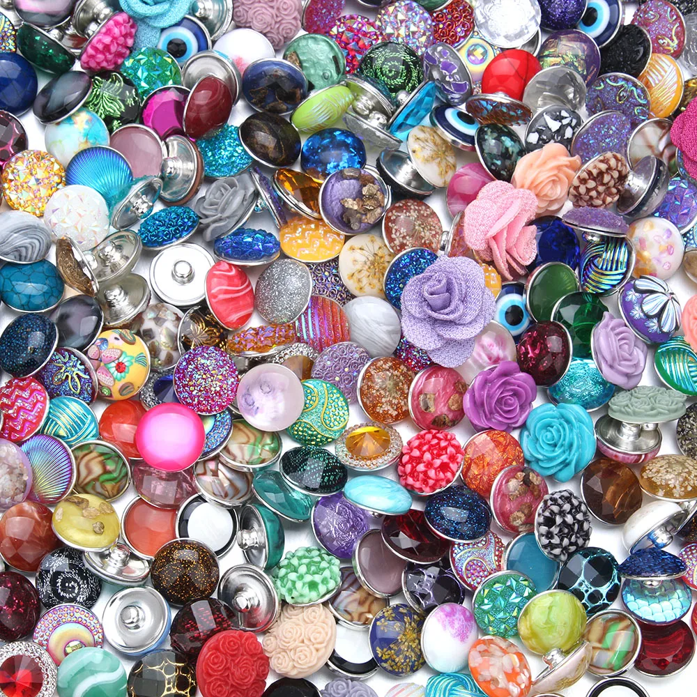 50pcs/lot Mixed Style Snap Jewelry Colorful Crystal Round 18mm Resin Snap Buttons fit Snap Bracelet Bangles ZD000-MIX