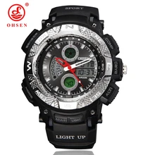 Горячая Распродажа OHSEN Модные мужские спортивные часы военные часы цифровые часы на резиновом ремешке будильник Дата День Секундомер кварцевые наручные часы