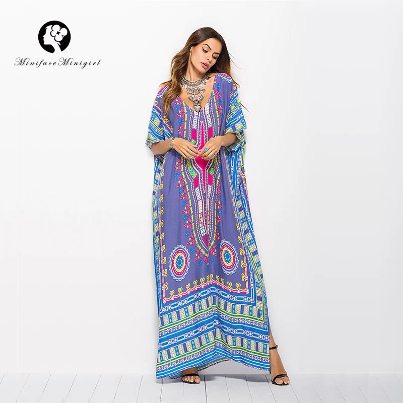 Женское длинное пляжное платье в этническом стиле Boho винтажное макси с цветочным