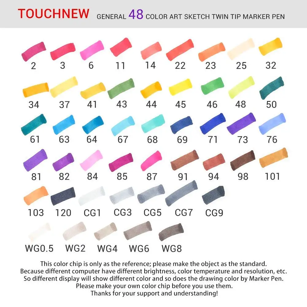 TOUCHNEW 48 цветов Набор спиртовой графической художественной маркерной ручки, Двойные наконечники, для эскиза, рисования, манго анимация