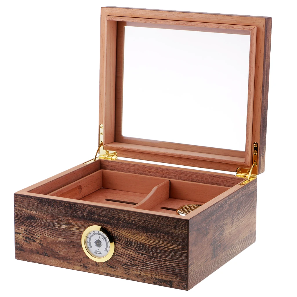 Large Capacity Cigar Box Solid Wood Cigar Humidor Case Cigar Storage Box with Hygrometer and Humidifier