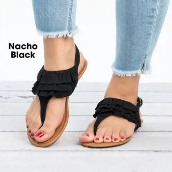 

2019 New Lotus Leaf Decorative Toe-clip Foreign Trade Women's Shoes Sandals Large Size Flat Bohemian Women's Slippers