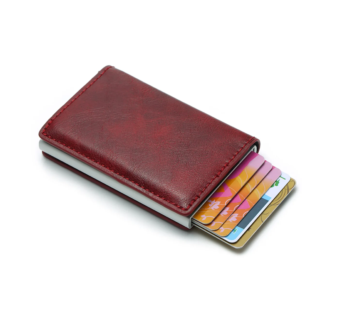 ZOVYZOL Slim Mini Wallet Metal Aluminum Business id Card Case Anti Rfid Protection Men Women Credit Card Holder Leather Vintage - Цвет: red 9810