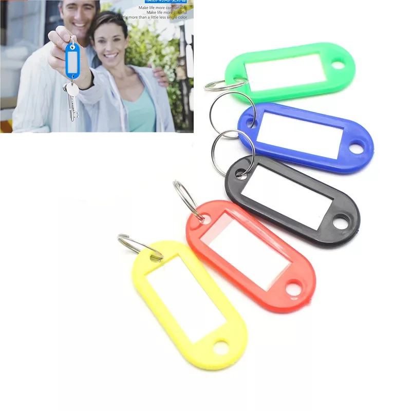 

1Pcs Plastic Keychain Key Fobs Luggage ID Tags Labels Key Rings with Name Cards Multi-function Key Chain Keyring Random Color