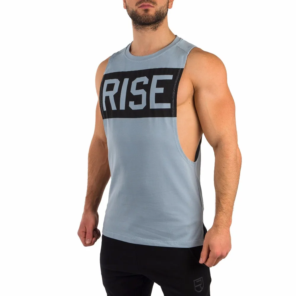

New RISE Men Bodybuilding Tank Tops Gyms Workout Fitness Cotton Sleeveless Shirt Stringer Singlet Male Casual Vests