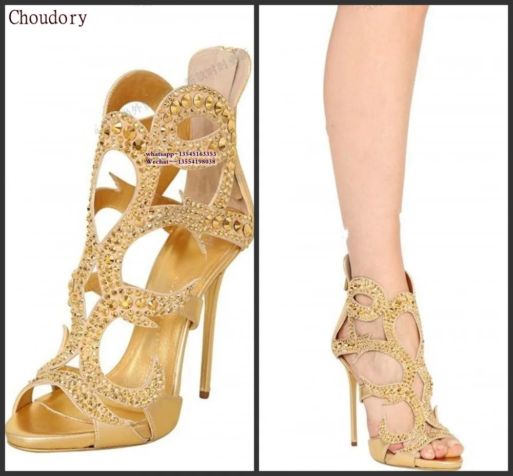 Gold-Sandals-Summer-Woman-Shoes-Thin-high-heels-New-Brand-2016-Wedding-Shoes-Zipper-Cut-out