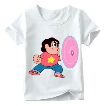 

Boys/Girls Cartoon Steven Universe Design T Shirt Kids Summer White Tops Children Funny Steven Print T-shirt Free Shipping YUDIE