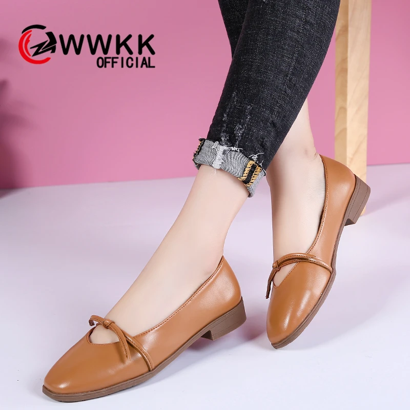 

WWKK Autumn Women Shoes Genuine Leather Handmade Flats Casual Shoes Woman Slip-on Loafers Ballet Flats Ladies Shoes buty damskie