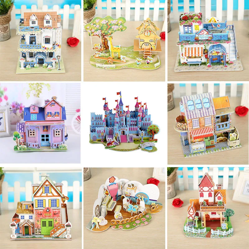 

3PCS Paper 3D Puzzle Toy Kids Mix Design Educational 3d Construction Castle Assemble Puzzle Game Puzzle Toys For Children