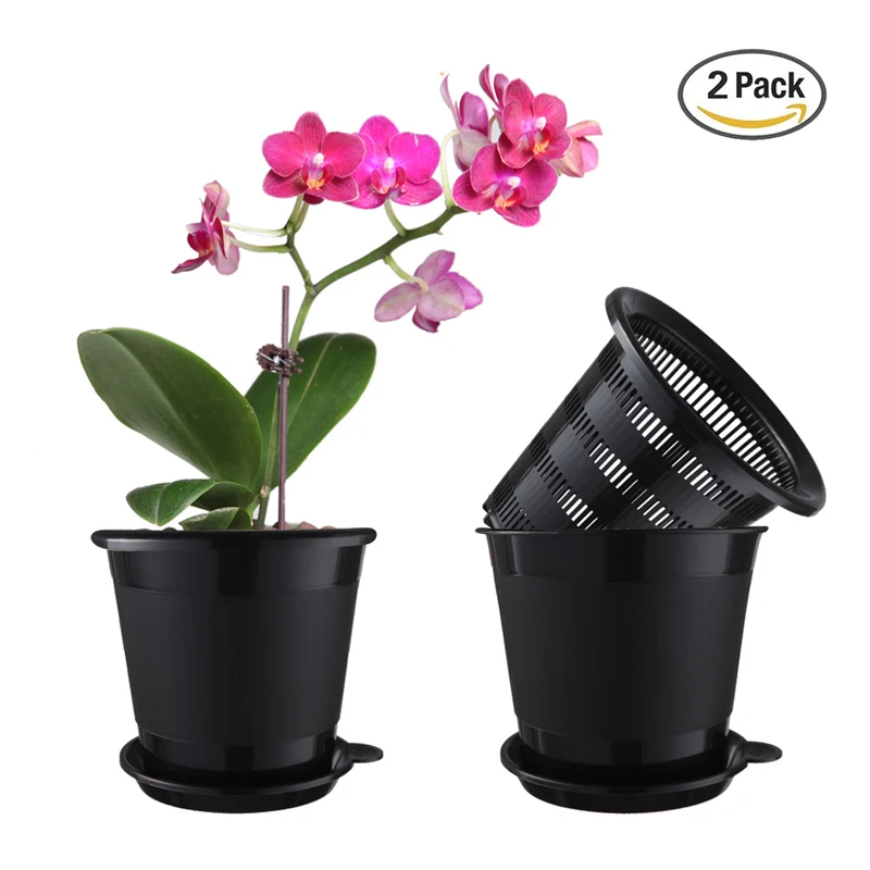 Meshpot 2PCS 4 Inches Orchid Pot With Holes Plasitc Flower Pot Planter Excellent Drainage,2