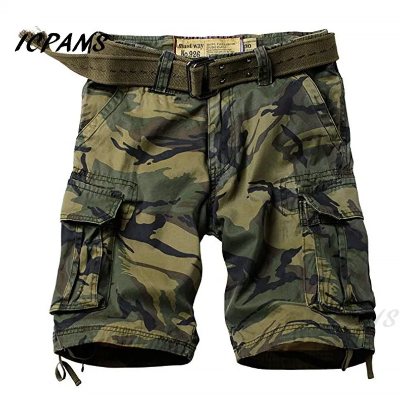 

ICPANS Casual Cargo Shorts Men Camouflage Multi Pocket Cotton Twill Cargo Shorts Classic Loose fit Straight Leg Short Pants