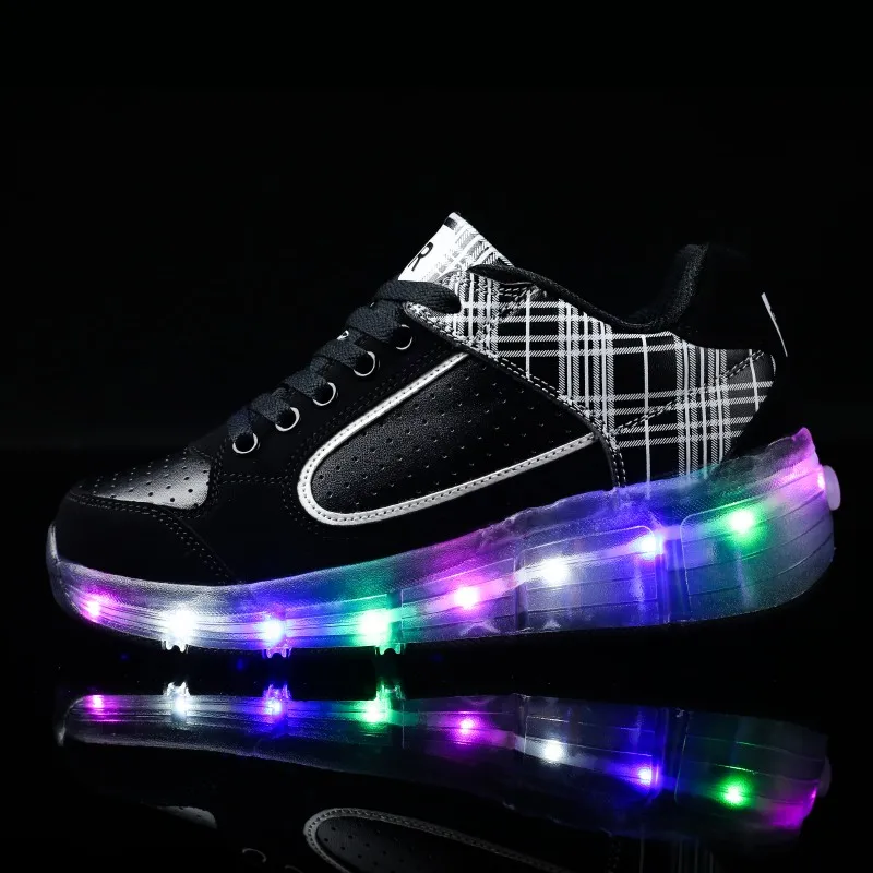 

PU leather Single Wheel Glowing Sneaker LED Light Casual Shoes Boys Girls Little Kids/Big Kids Flashing Board 28-40 Roller Skate