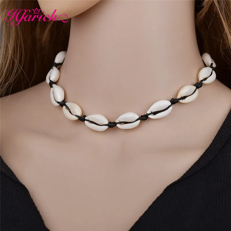 

Hfarich Handmade New design Sea Shell Rope Chain Necklace Natural White Beach for Women Simple Collar Choker Bohemian Jewelry