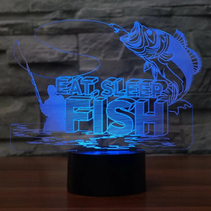 

7 Color Changing Bedroom 3D Led Big Fish To Catch Light Fixture Usb Night Light Decor For Fishing Enthusiasts Gifts Table Lamp
