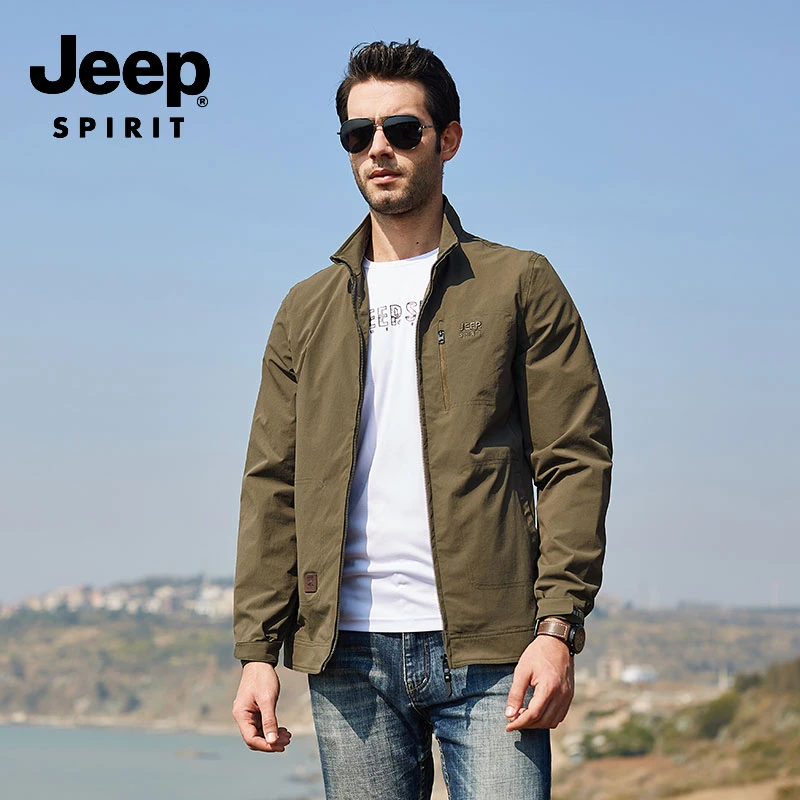 JEEP SPIRIT otoño primavera chaqueta de carga abrigo soporte Collar de algodón ropa de negocios de manga larga Color sólido chaqueta de moda|Chaquetas| - AliExpress