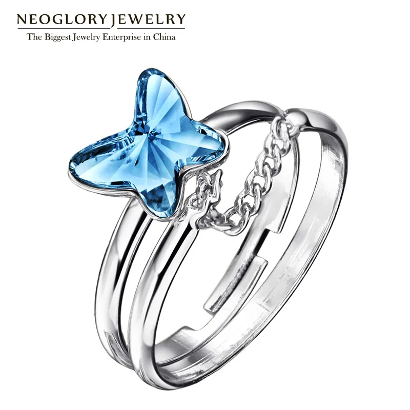 

Neoglory Jewelry Austria Crystal Colorful Butterfly Multilayer Chains Vintage Adjustable Rings for Women Romantic 2020 New