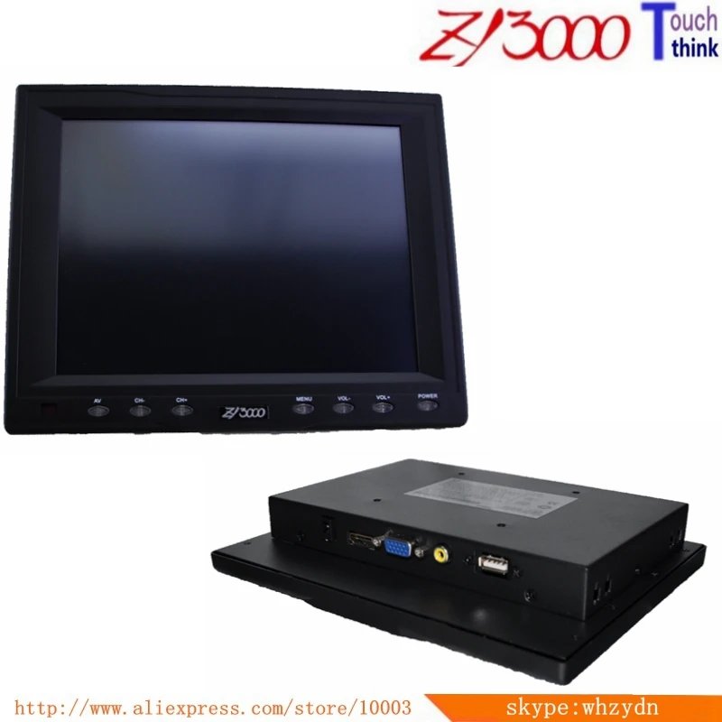 new stock 8 inch 4:3 led 1*VGA 1*HDMI 1*AV dc12v input usb resistive touch screen display for smart house