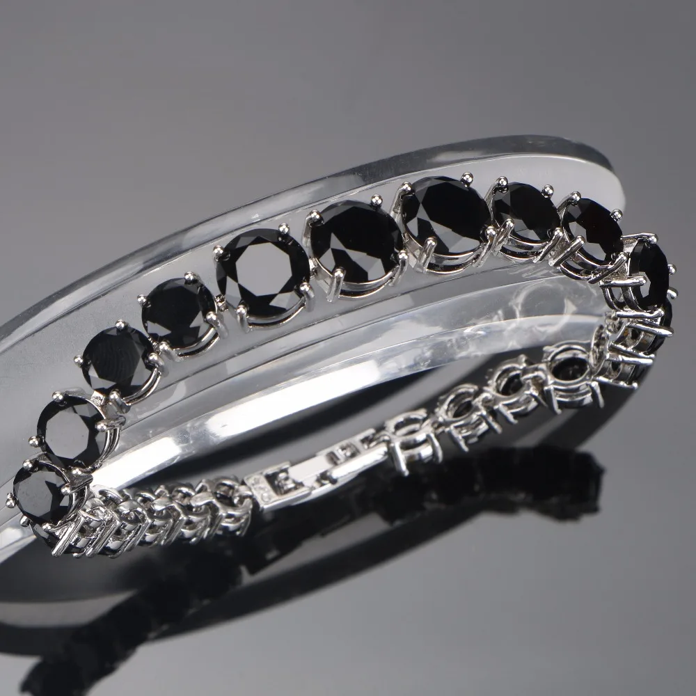 

Black/Orange/Blue/Red CZ Stone Sterling Silver 925 Jewelry Ladies Link Chain Bracelets For Women Wedding Decorating Gifts Box