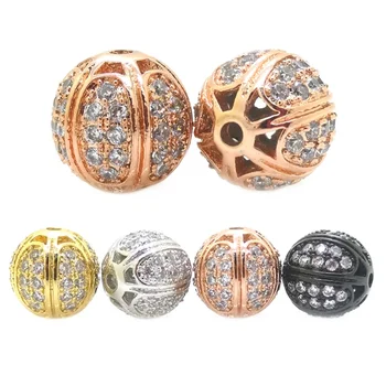 

New DIY Unique Jewelry Loose 10mm Silver Black Gold Color & Micro Pave CZ Round Bead For Bracelet DIY Spacer Accessories