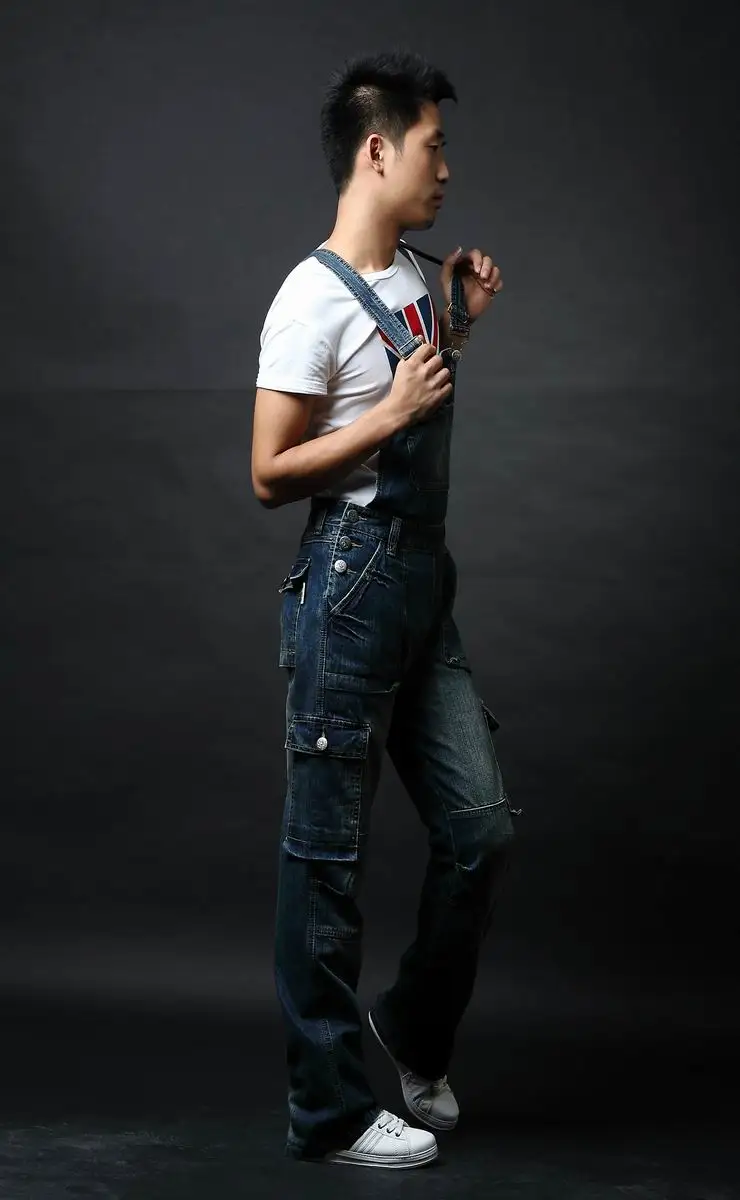 Размера плюс S-8XL мужские синие джинсовые комбинезоны модные комбинезоны с карманами для мужчин джинсовый комбинезон на лямках брюки 071201