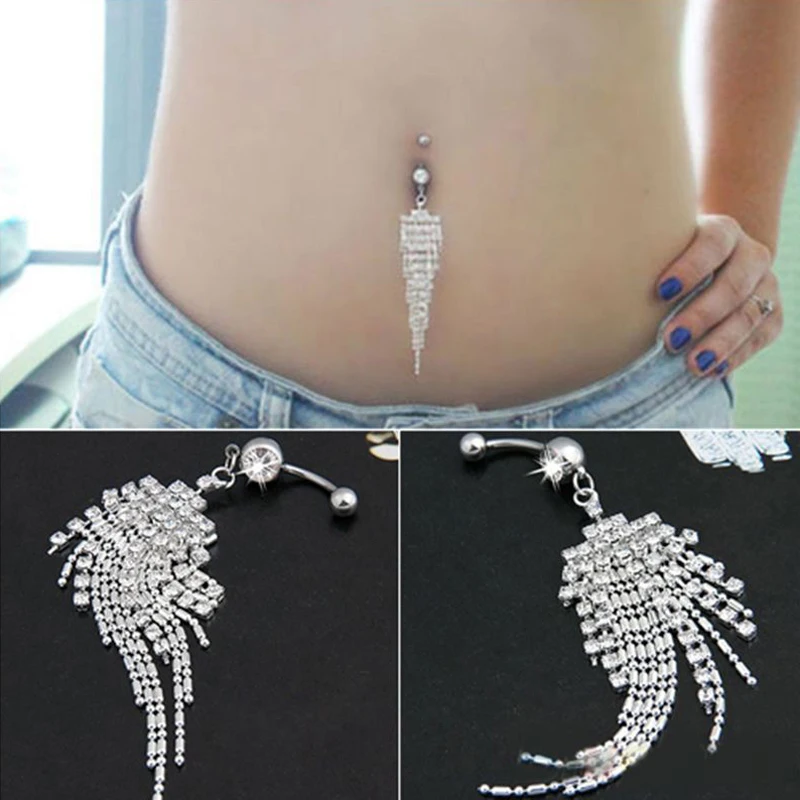 1pc Sexy Dangle Belly Bars Belly Button Rings Fashion Surgical Steel Cute Tassel Piercing Body 