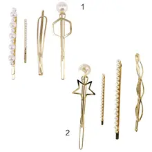 4 шт./компл. геометрический металлические заколки для волос Для женщин девочек Винтаж Искусственный Жемчуг полые звездообразный шестигранник Заколки для волос боковые пряди заколка для волос