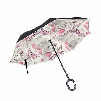

Eiffel Tower and Vintage Bicycle Pattern Reverse Umbrella Double Layer Long Handle Umbrella High Quality Fashion Customized