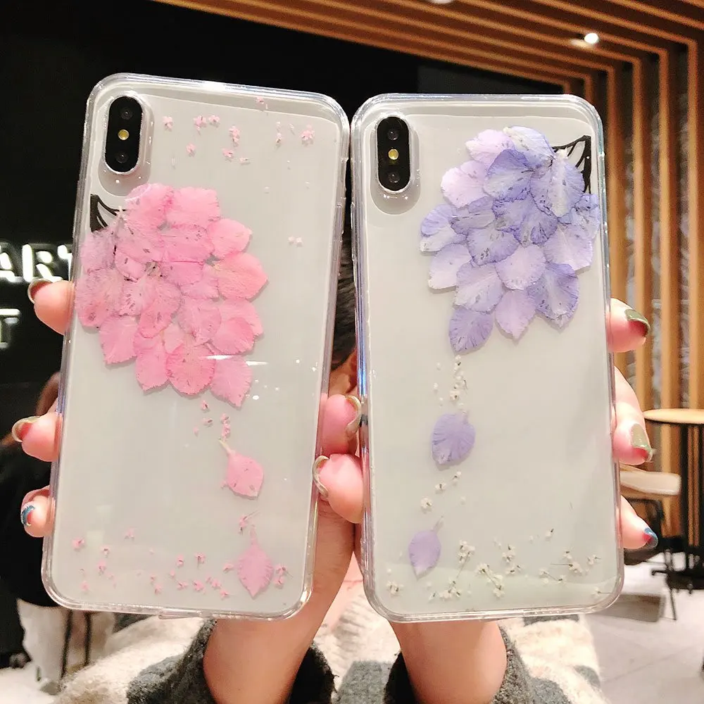 KISSCASE 3D Real Flower Phone Case For iPhone X XS MAX XR Clear Floral Silicon 6 6S 7 8 Plus Back Cover Funda |