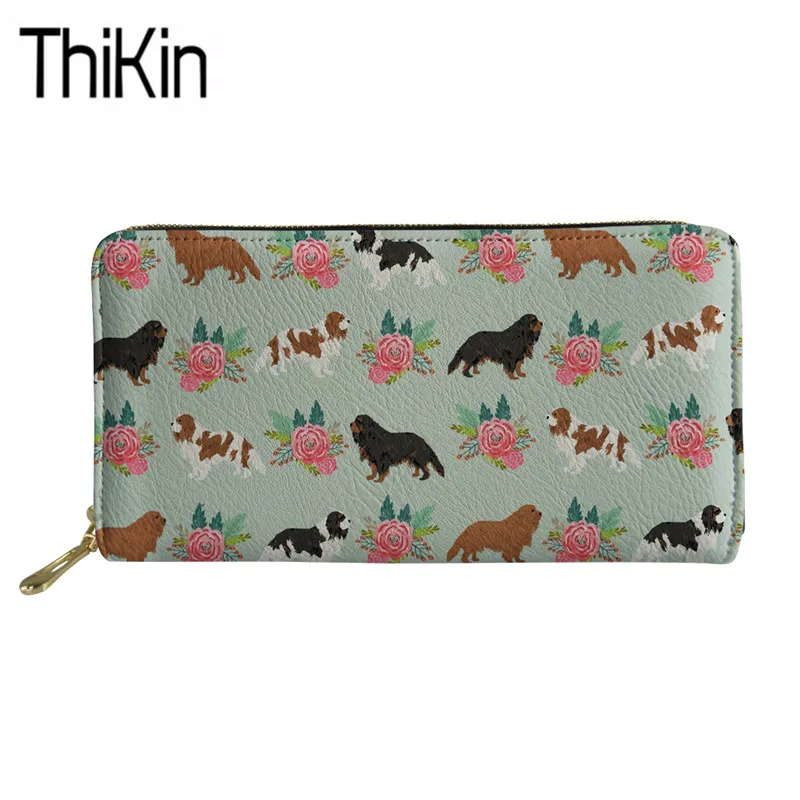 

Thikin Long PU Leather Wallets for Credit Card Cavalier King Charles Spaniel Dog Printing Money Bags Women Clutch Thin Purse