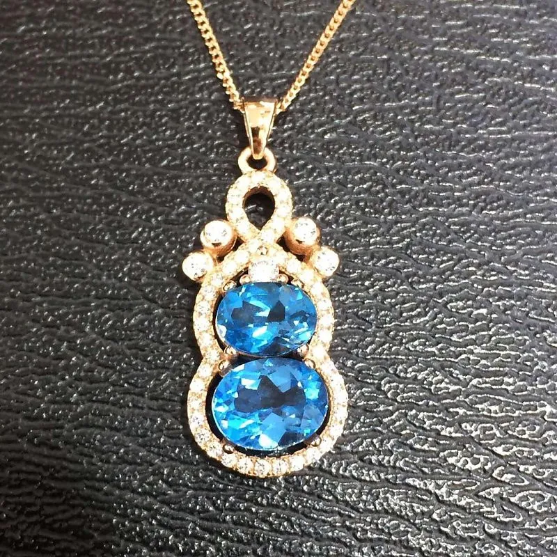 Qi Xuan_Blue Stone простой элегантный кулон Necklace_Real голубой камень ожерелье_ качество Directly ed_производитель напрямую