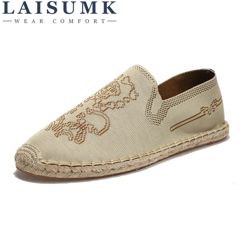 Vente 2018 LAISUMK Confortable Slip On Casual Chaussures Hommes Toile Chaussures Respirant Hommes Espadrilles Mocassins Plats Livraison Gratuite
