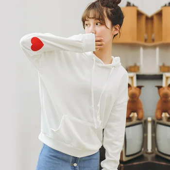 

2020 New Fashion College Wind Cute Soft Heart Embroidered Loose Causal With A Hood Female Thin Sweatshirt SS159