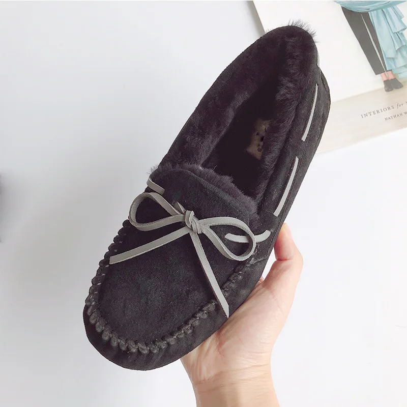 

Fur one casual shoes fanchenugg autumn and winter new bow warm breathable flat lazy shoes.