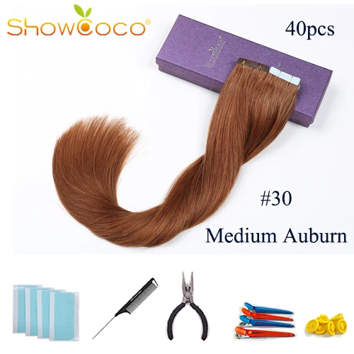 #30 Showcoco Черная пятница, уток, человеческие волосы на ленте, 40 шт, аденсивные Реми прямые волосы 16-24 дюйма - Цвет: #30