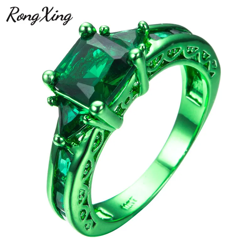 Elegant Princess Cut Green Wedding Rings For Women Fashion Band Jewelry Vintage Green Gold