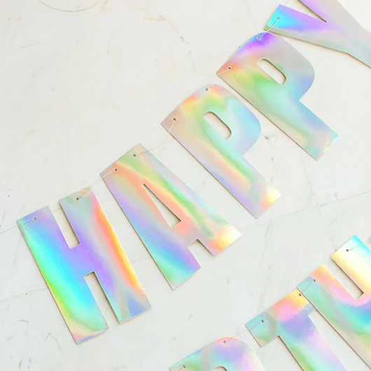 

Glitter Iridescent Happy Birthday Banner For Unicorn Party Rainbow Holographic Letter Hanging Garlands String Flags Baby Shower