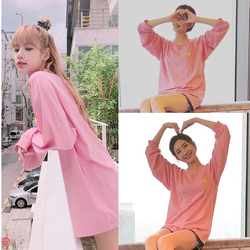 Kpop Blackpink LISA новые розовые Свободные толстовки женские корейские kawaii пуловеры с круглым вырезом уличная толстовка женская одежда