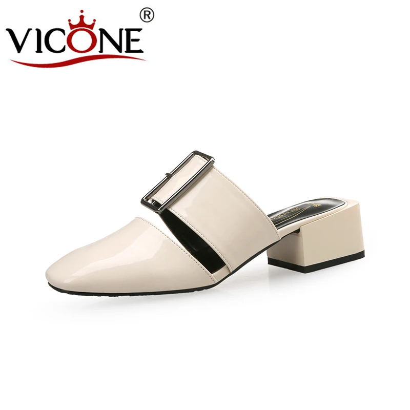 

VICONE Women Summer Patent Leather Pointed Toe Casual Retro Fashion Heels V10045