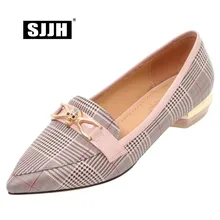 SJJH/женские туфли-лодочки с острым носком на низком каблуке; удобная обувь в мелкую клетку; Повседневная официальная Рабочая обувь; большие размеры; A461