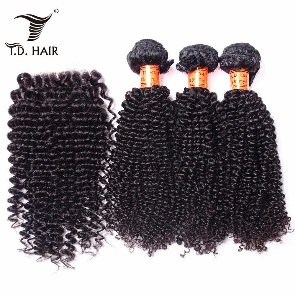 

3 Bundles with 4x4 lace Closure Kinky Curly Brazilian Remy Human Hair Free Part 100% human hair