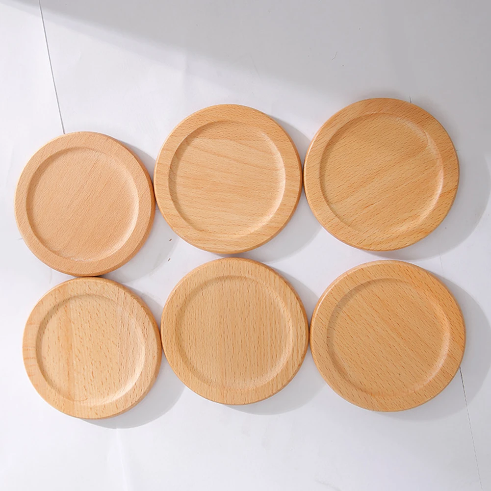 6pcs/set Round Coffee Tool Gift Tea Anti Slip Mat Heat Insulation Cup Pad Office Table Decoration Home Kitchen Wooden |