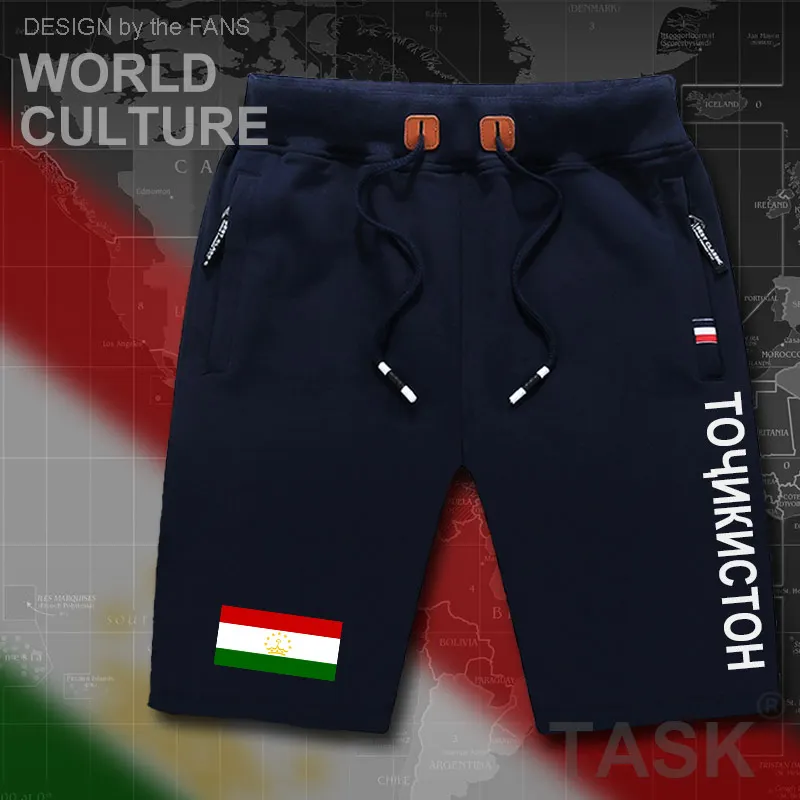 Мужские пляжные шорты из хлопка Tajikistan спортивные с флагом и карманами на молнии